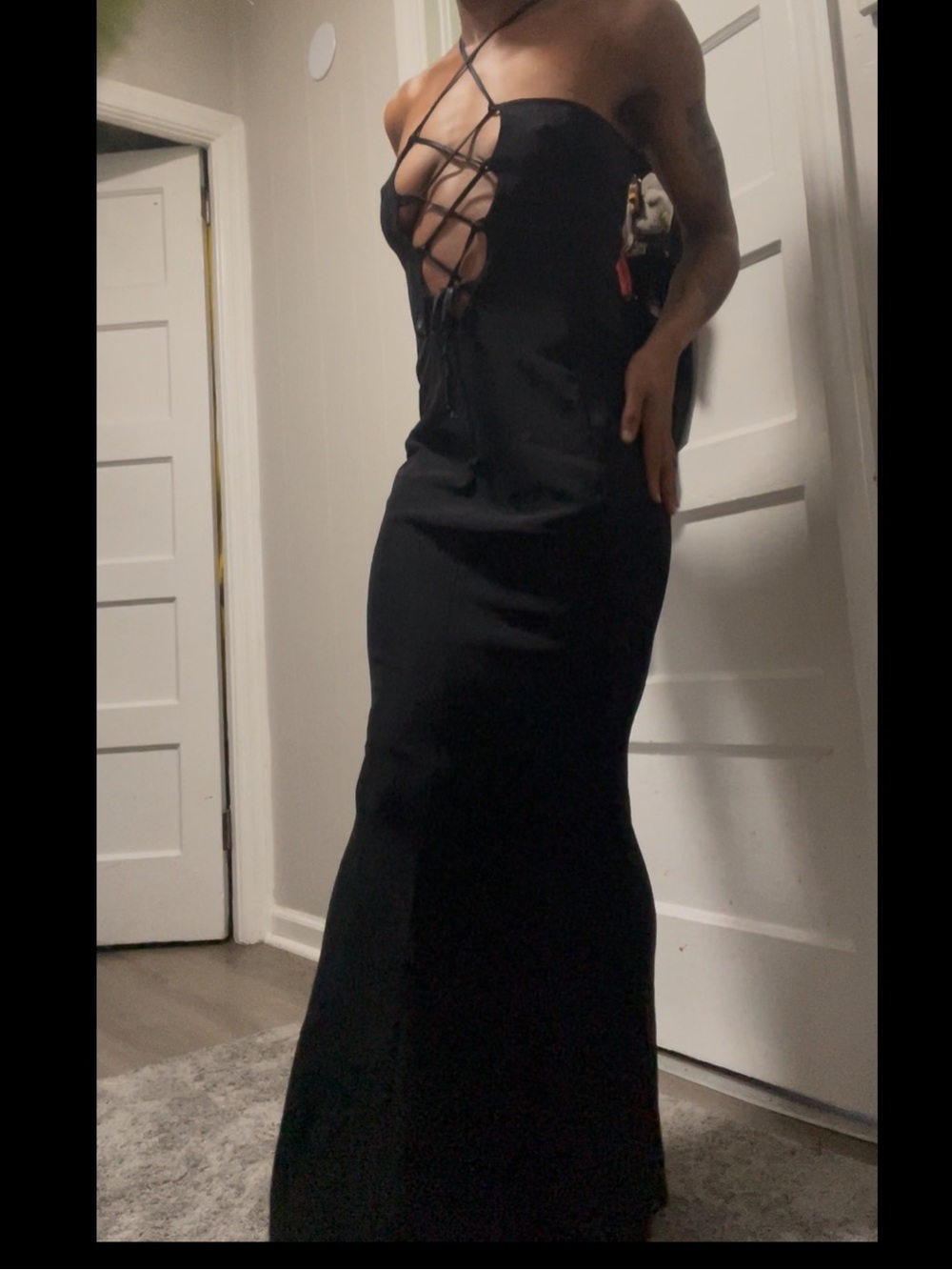 Strappy Black Backless Evening Gown